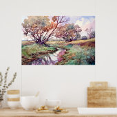 Waterverf van plattelandsrivieren poster (Keuken)