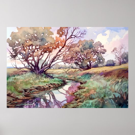 Waterverf van plattelandsrivieren poster (Voorkant)