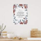 Waterverf van plum and Burgundy Flowers Wedding Si Poster (Keuken)