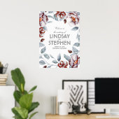 Waterverf van plum and Burgundy Flowers Wedding Si Poster (Thuiskantoor)