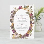 Waterverf van Plum en Mustard Floral Wedding Kaart (Staand voorkant)