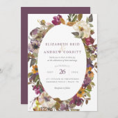 Waterverf van Plum en Mustard Floral Wedding Kaart (Voorkant / Achterkant)