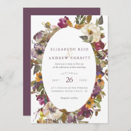 Waterverf van Plum en Mustard Floral Wedding Kaart