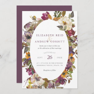 Waterverf van Plum en Mustard Floral Wedding Kaart