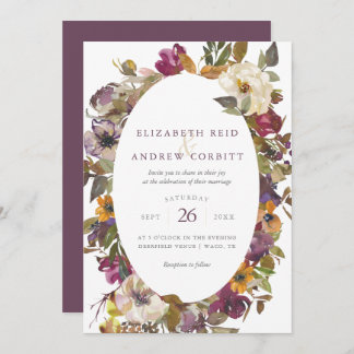 Waterverf van Plum en Mustard Floral Wedding Kaart