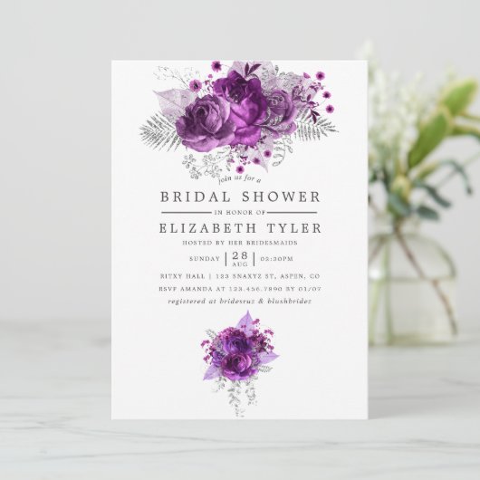 Waterverf van plum en Navy Floral Vrijgezellenfees Kaart (Staand voorkant)