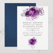 Waterverf van plum en Navy Floral Vrijgezellenfees Kaart (Voorkant / Achterkant)