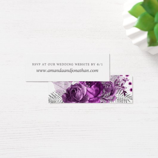 Waterverf van Plum en Silver Floral Wedding RSVP Mini Visitekaartjes (Bureau)