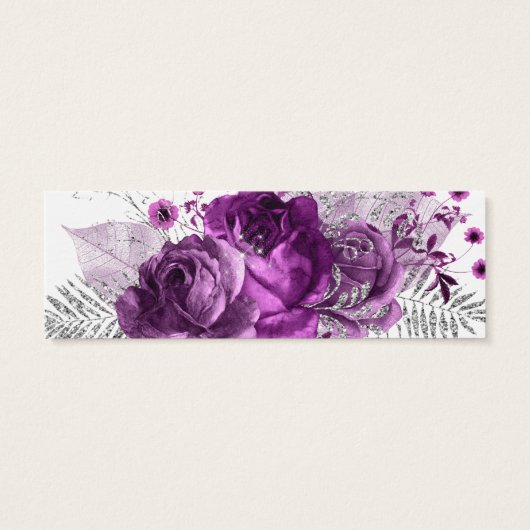 Waterverf van Plum en Silver Floral Wedding RSVP Mini Visitekaartjes (Achterkant)