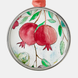 Waterverf van Pomegranaat, dessert Vintage Metalen Ornament