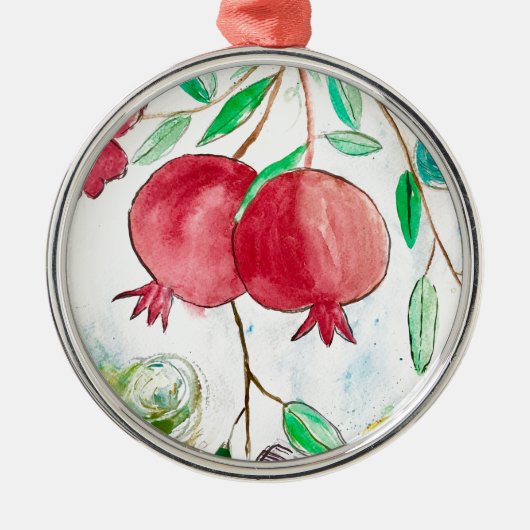 Waterverf van Pomegranaat, dessert Vintage Metalen Ornament (Voorkant)