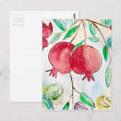 Waterverf van Pomegranaat rood en groen Briefkaart (Voorkant / Achterkant)