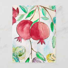 Waterverf van Pomegranaat rood en groen Briefkaart