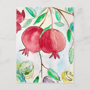 Waterverf van Pomegranaat rood en groen Briefkaart
