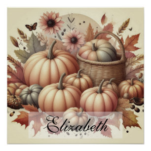  waterverf van pompoenen en herfstbladeren perfect poster