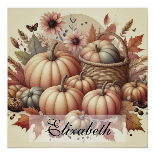 waterverf van pompoenen en herfstbladeren perfect poster (Voorkant)