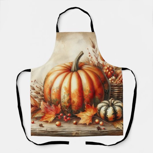 waterverf van pompoenen en herfstbladeren schort (Voorkant)