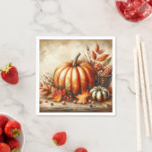 waterverf van pompoenen en herfstbladeren servet (Insitu)