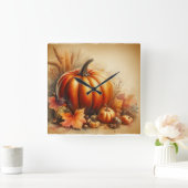 waterverf van pompoenen en herfstbladeren vierkante klok (Huis)