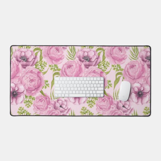 Waterverf van pony en anemonbloemen bureaumat (Keyboard & Muis)