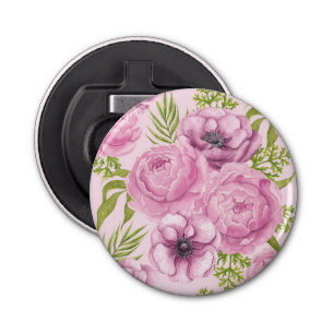 Waterverf van pony en anemonbloemen button flesopener