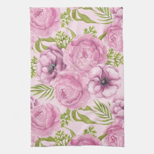 Waterverf van pony en anemonbloemen theedoek (Verticaal)