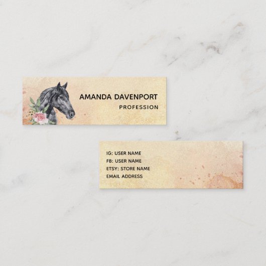 Waterverf van portret van schitterend paard mini visitekaartje (Voorkant / Achterkant)
