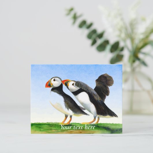 Waterverf van Puffin Bird Briefkaart (Staand voorkant)