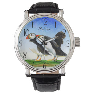 Waterverf van Puffin Bird Horloge