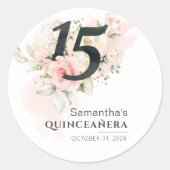 Waterverf van Quinceanera Floral 15e verjaardag Ro Ronde Sticker (Voorkant)