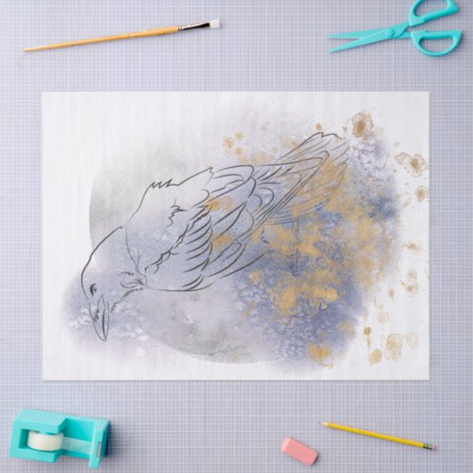 Waterverf van Raven Bird Drawing Decoupage Tissuepapier (Craft)