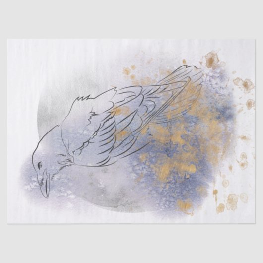 Waterverf van Raven Bird Drawing Decoupage Tissuepapier (Voorkant)