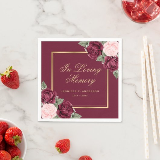 Waterverf van Red Pink Gold Floral Servet (Insitu)