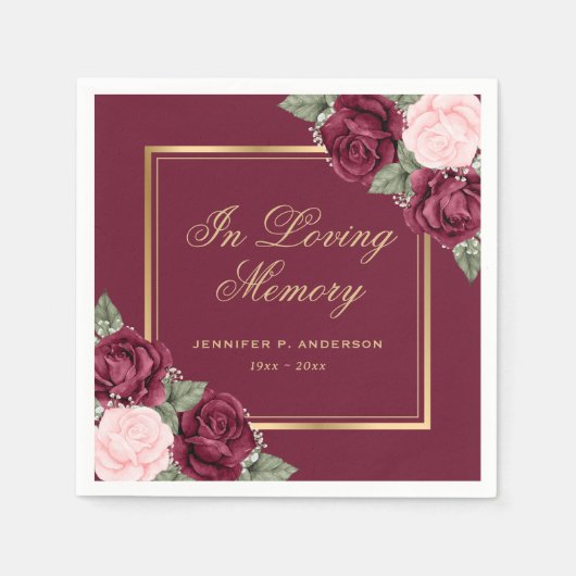 Waterverf van Red Pink Gold Floral Servet (Voorkant)