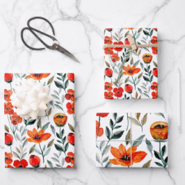 Waterverf van Red Poppy Floral Inpakpapier Vel