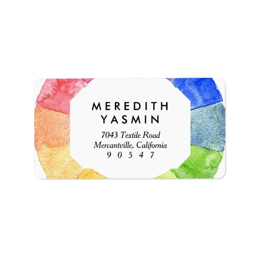 Waterverf van regenboog omringt moderne kleurrijke etiket (Voorkant)