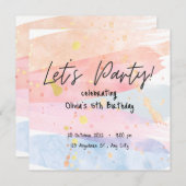 Waterverf van regenboogpasta Birthday Uitnodiging (Voorkant / Achterkant)