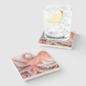 Waterverf van reuzenrode Pacifische Octopus Stenen Onderzetter (Zijkant)
