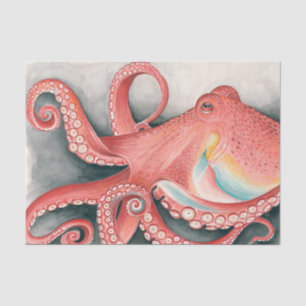 Waterverf van reuzenrode Pacifische Octopus Tissuepapier