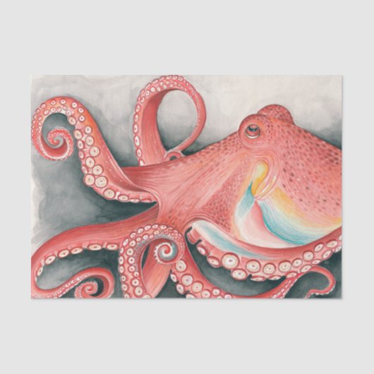 Waterverf van reuzenrode Pacifische Octopus Tissuepapier (Voorkant)