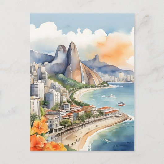 Waterverf van Rio de Janeiro Briefkaart (Voorkant)
