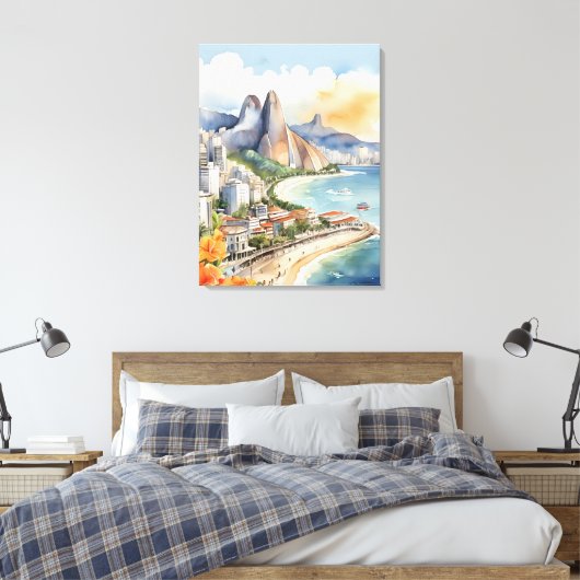 Waterverf van Rio de Janeiro Canvas Afdruk (Insitu (Slaapkamer))