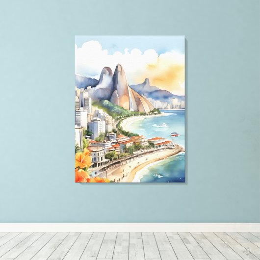 Waterverf van Rio de Janeiro Canvas Afdruk (Insitu (Houten vloer))