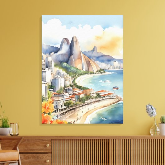 Waterverf van Rio de Janeiro Canvas Afdruk (Insitu (Woonkamer))