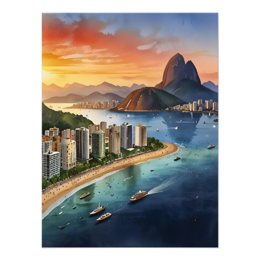 Waterverf van Rio de Janeiro Foto Afdruk (Voorkant)