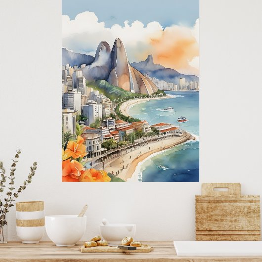 Waterverf van Rio de Janeiro Poster (Keuken)