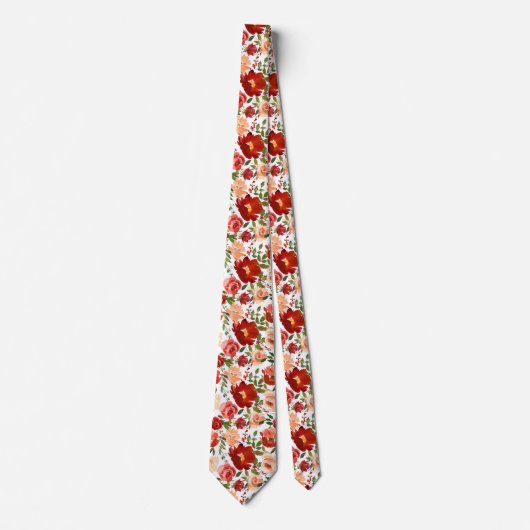 Waterverf van rode crème Floral Rozen Stropdas (Voorkant)