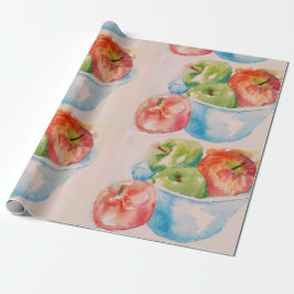 Waterverf van rode en groene appelappels cadeaupapier