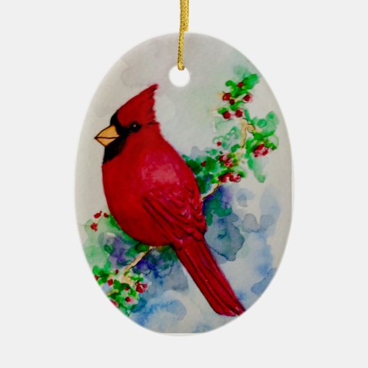 Waterverf van rode kardinale vogels Charming Sweet Keramisch Ornament (Voorkant)