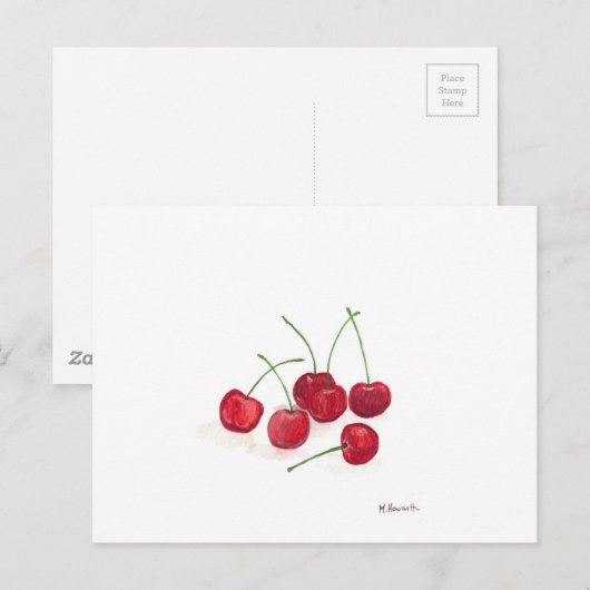 Waterverf van rode kersen briefkaart (Voorkant / Achterkant)